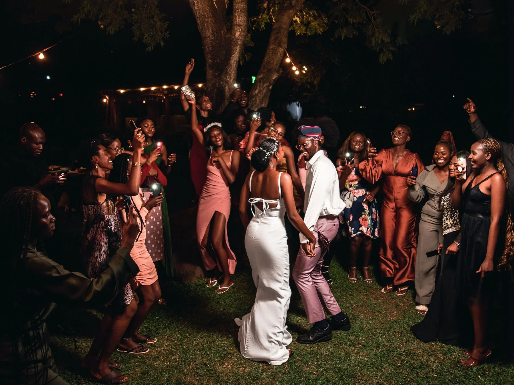 Nigerian wedding celebration with a couple and their guests